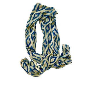 NWOT Navy Blue and Cream 100% Uzbek Silk Scarf Shawl w/ Gold Rhinestones